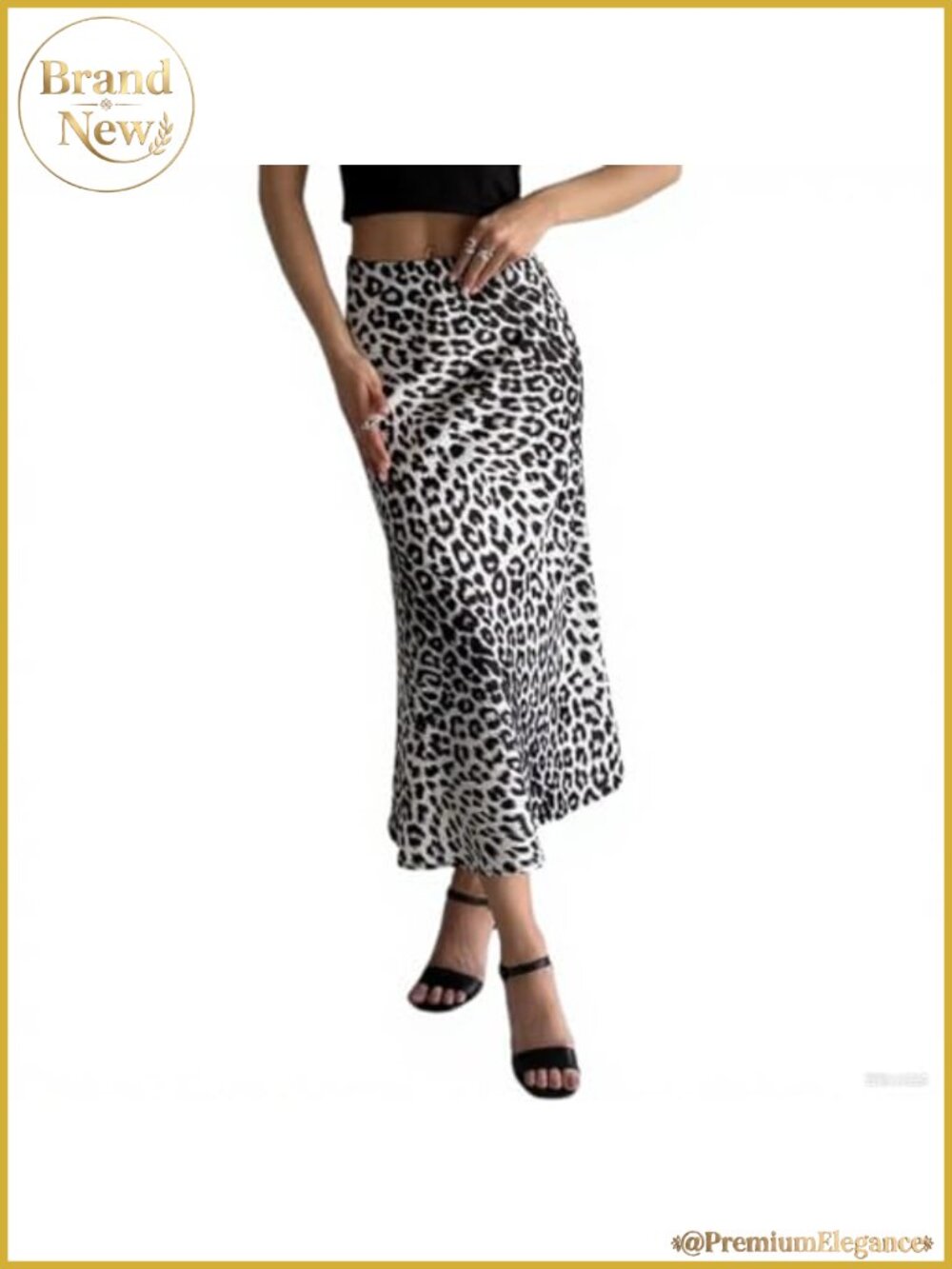 Silk Satin Leopard Print Maxi Skirt High Waist Wrap Elastic Waisted A-Line Long